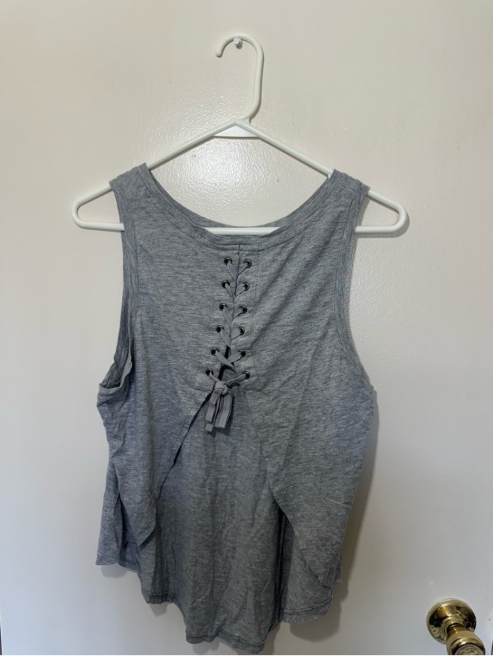 Fabletics Gray Lace-Up Muscle Tee